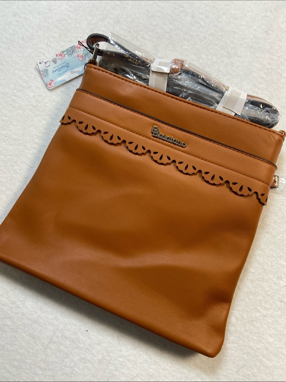 Brentano Faux-Leather Crossbody Bag in Tan, Minimalist Everyday Fall Summer Boho